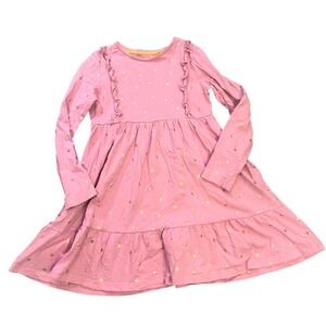 Mini Boden Girls Pink Gold Polka Dot Tiered Ruffle Long Sleeve Dress Size 9-10Y‎